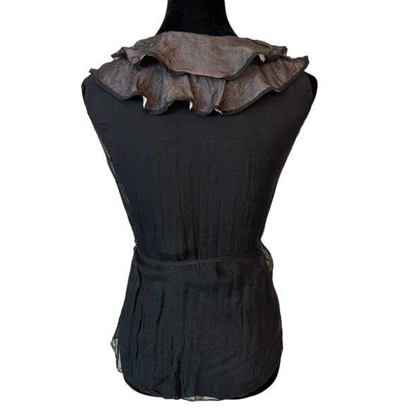 Elie Tahari Black & Pink Silk Sheer Ruffle Top SizeSmall - Picture 5 of 5